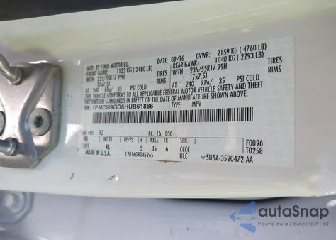 2017 Ford Escape Se z USA, uszkodzony, nr VIN 1FMCU9GD6HUB61886